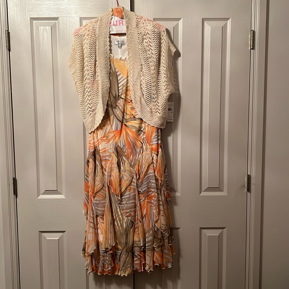Sleeveless layered dress - peach, orange, tan